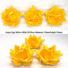 Large Bright Egg Yellow Orange 3D Non-Wired Sugar Roses in 3 tones 55mm
