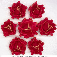 Royal Gold Sparkle-Tip Ruby Red Sugar Roses 3SIZES NON WIRED