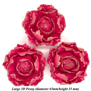 Vintage Gold Sparkle-Tip Fuchsia Pink 3D Non-Wired Large Sugar Peonies