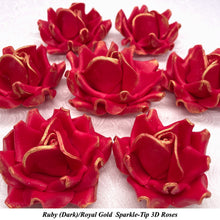 Royal Gold Sparkle-Tip Ruby Red Sugar Roses 3SIZES NON WIRED