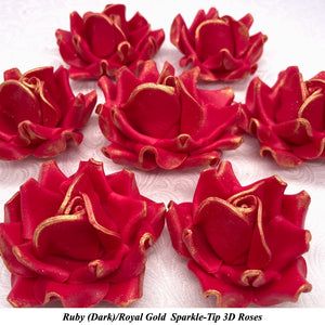Royal Gold Sparkle-Tip Ruby Red Sugar Roses 3SIZES NON WIRED