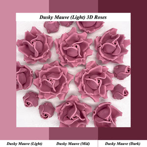 Dusky Mauve 3D Sugar Non-Wired Roses  3 SHADES 4 SIZES