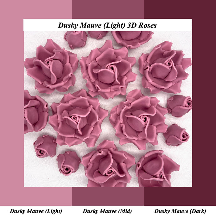 Dusky Mauve 3D Sugar Non-Wired Roses  3 SHADES 4 SIZES