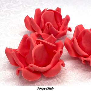 Large Poppy Red 3D Non-Wired Sugar Roses in 3 tones 55mm