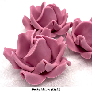 Large Dusky Mauve 3D Non-Wired Sugar Roses in 3 tones 55mm