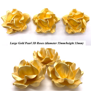 Non-Wired Large 3D Gold Pearl Sugar Roses Standard Petal 55mm