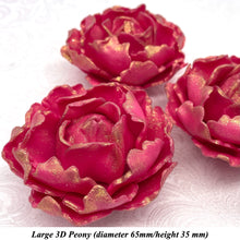 Vintage Gold Sparkle-Tip Fuchsia Pink 3D Non-Wired Large Sugar Peonies