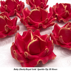 Royal Gold Sparkle-Tip Ruby Red Sugar Roses 3SIZES NON WIRED