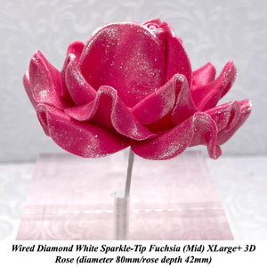 Wired White Sparkle-Tip Pink Roses Sugar Roses Large & XLarge+ Sizes