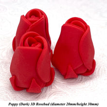 Poppy Red 3D Sugar Non-Wired Roses  3 SHADES 4 SIZES