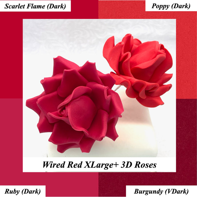 Red Wired XLarge+ (Super) 3D Sugar Roses Larger Petal 80 mm