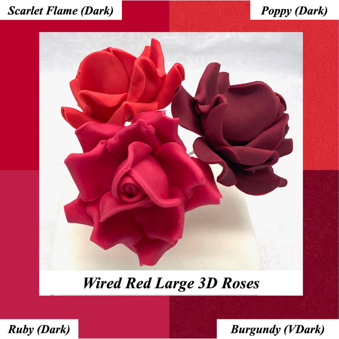 Red Wired Large 3D Sugar Roses Standard Petal 60 mm