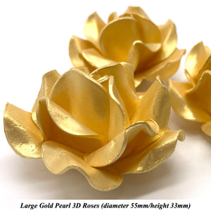 Non-Wired Large 3D Gold Pearl Sugar Roses Standard Petal 55mm