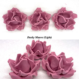 Large Dusky Mauve 3D Non-Wired Sugar Roses in 3 tones 55mm