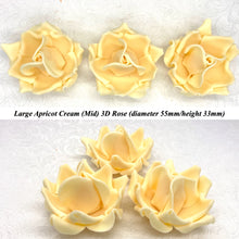 Large Apricot Cream Orange 3D Non-Wired Sugar Roses in 3 tones 55mm