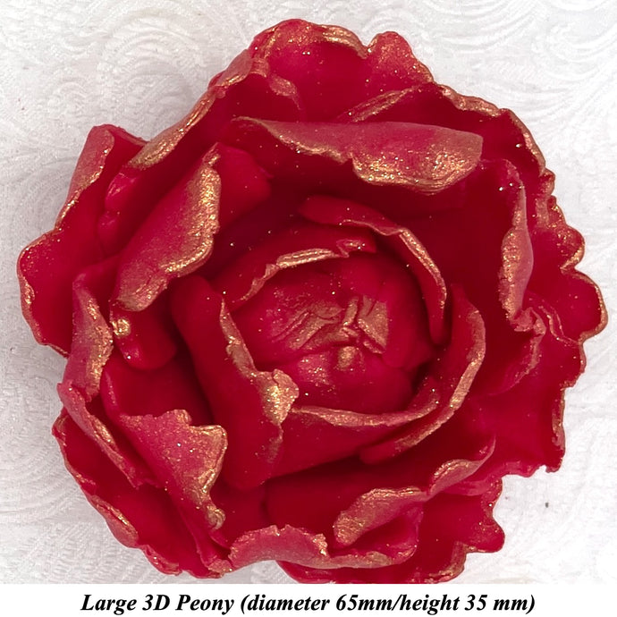 Rose Gold Sparkle-Tip Ruby Red 3D Non-Wired Large Sugar Peonies