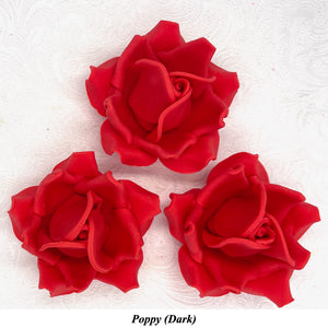 Large Poppy Red 3D Non-Wired Sugar Roses in 3 tones 55mm