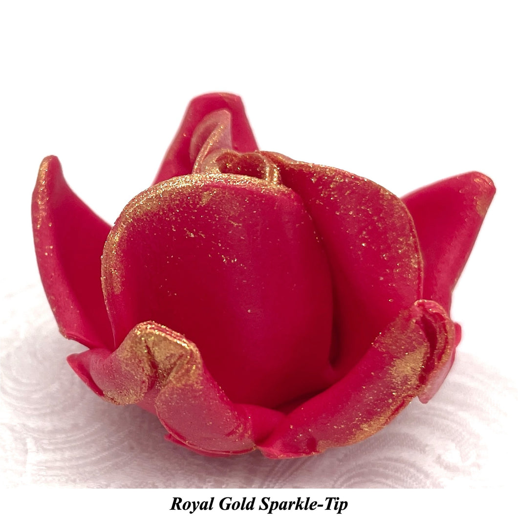 Royal Gold Sparkle-Tip Ruby Red Sugar Roses 3SIZES NON WIRED