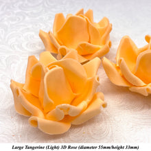 Large Tangerine Orange 3D Non-Wired Sugar Roses in 3 tones 55mm