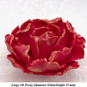 Rose Gold Sparkle-Tip Ruby Red 3D Non-Wired Large Sugar Peonies