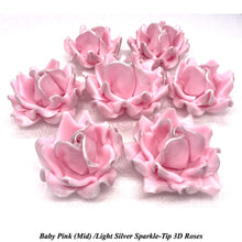 Light Silver Sparkle-Tip Pink Sugar Roses 3SIZES NON WIRED White/Pink Sparkle Tip Options