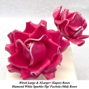Wired White Sparkle-Tip Pink Roses Sugar Roses Large & XLarge+ Sizes