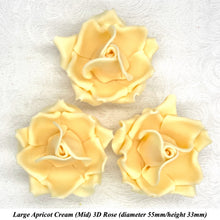 Large Apricot Cream Orange 3D Non-Wired Sugar Roses in 3 tones 55mm