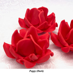 Large Poppy Red 3D Non-Wired Sugar Roses in 3 tones 55mm