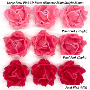 Non-wired Large 3D Warm Strawberry Pink Sugar Roses in 3 tones 55mm