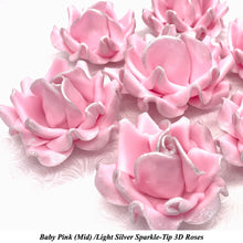 Light Silver Sparkle-Tip Pink Sugar Roses 3SIZES NON WIRED White/Pink Sparkle Tip Options