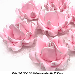Rose Gold Sparkle-Tip Pink Sugar Roses 3SIZES NON WIRED White/Pink Sparkle Tip Options (Copy)