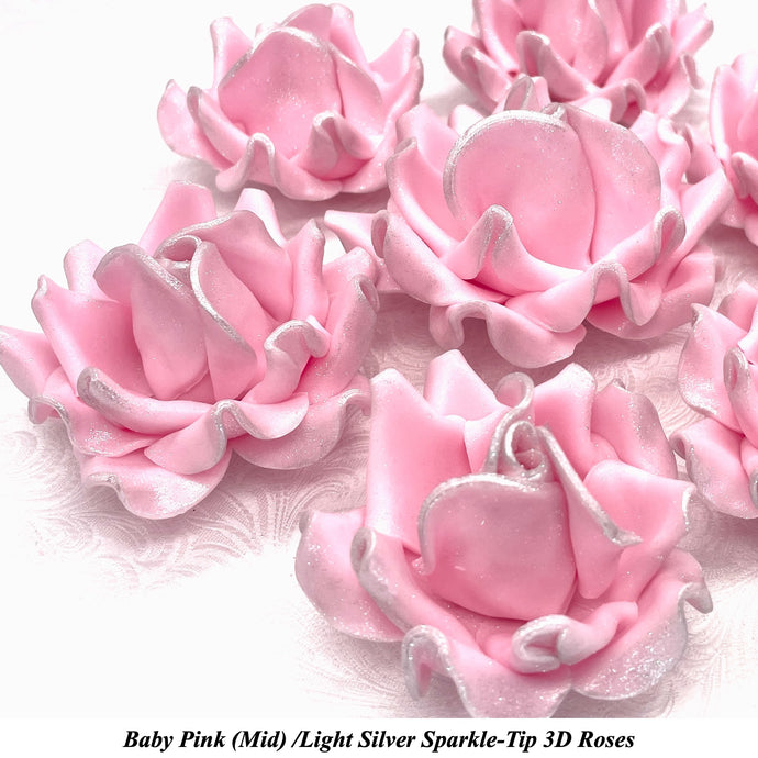 Rose Gold Sparkle-Tip Pink Sugar Roses 3SIZES NON WIRED White/Pink Sparkle Tip Options (Copy)