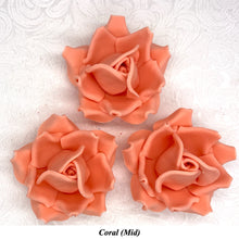 Large Coral Orange 3D Non-Wired Sugar Roses in 3 tones 55mm