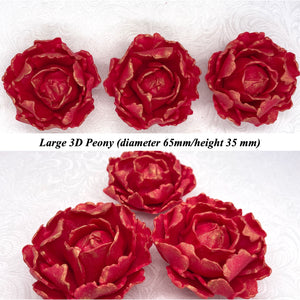 Rose Gold Sparkle-Tip Ruby Red 3D Non-Wired Large Sugar Peonies