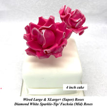 Wired White Sparkle-Tip Pink Roses Sugar Roses Large & XLarge+ Sizes