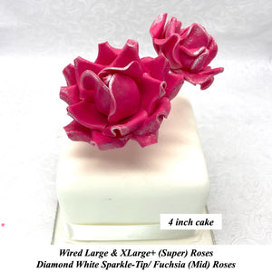 Wired White Sparkle-Tip Pink Roses Sugar Roses Large & XLarge+ Sizes