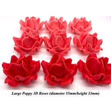 Large Poppy Red 3D Non-Wired Sugar Roses in 3 tones 55mm