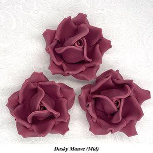 Large Deep Dusky Mauve Wine 3D Non-Wired Sugar Roses in 3 tones 55mm