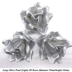 Non-Wired Large 3D Light Silver Pearl Sugar Roses