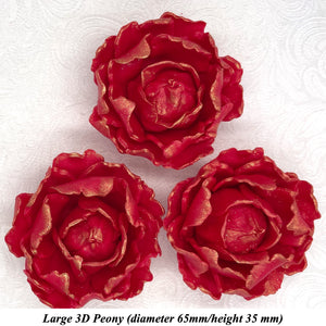Rose Gold Sparkle-Tip Ruby Red 3D Non-Wired Large Sugar Peonies