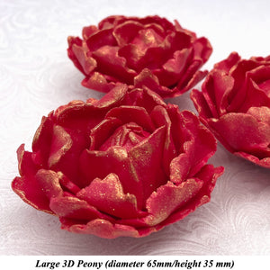Rose Gold Sparkle-Tip Ruby Red 3D Non-Wired Large Sugar Peonies