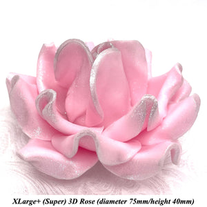Light Silver Sparkle-Tip Pink Sugar Roses 3SIZES NON WIRED White/Pink Sparkle Tip Options