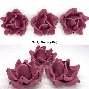 Large Deep Dusky Mauve Wine 3D Non-Wired Sugar Roses in 3 tones 55mm