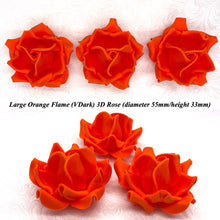 Large Bright Orange 3D Non-Wired Sugar Roses in 3 tones 55mm