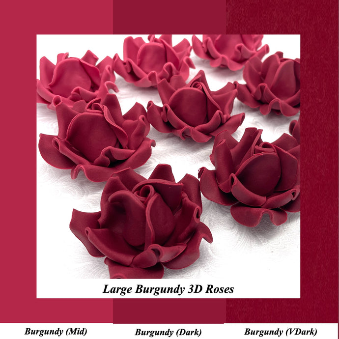 Large Burgundy Red 3D Non-Wired Sugar Roses in 3 tones 55mm