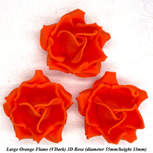 Large Bright Orange 3D Non-Wired Sugar Roses in 3 tones 55mm