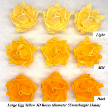 Large Bright Egg Yellow Orange 3D Non-Wired Sugar Roses in 3 tones 55mm
