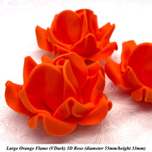 Large Bright Orange 3D Non-Wired Sugar Roses in 3 tones 55mm