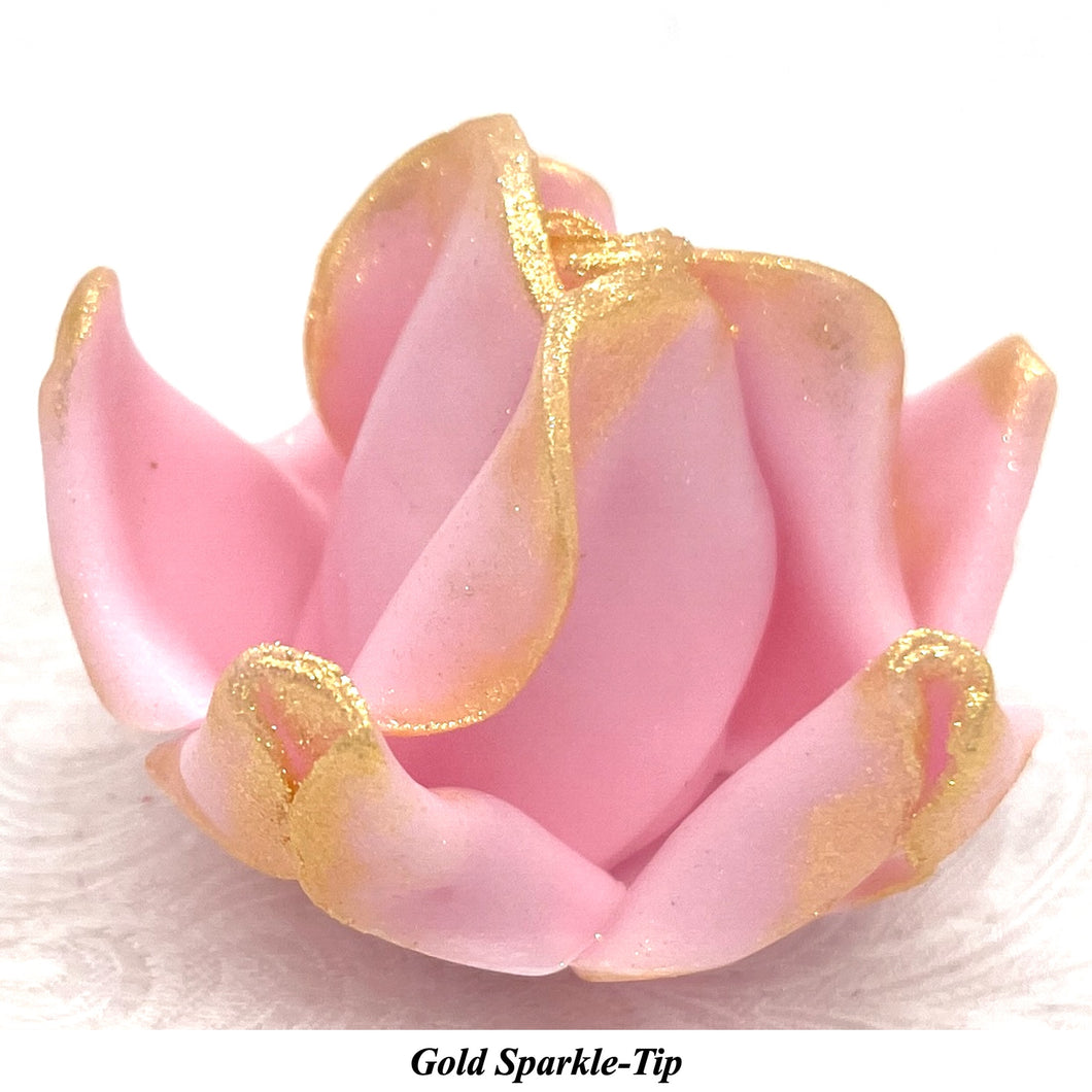 Gold Sparkle-Tip Pink 3D Non-Wired Large Sugar Peonies