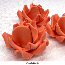 Large Coral Orange 3D Non-Wired Sugar Roses in 3 tones 55mm